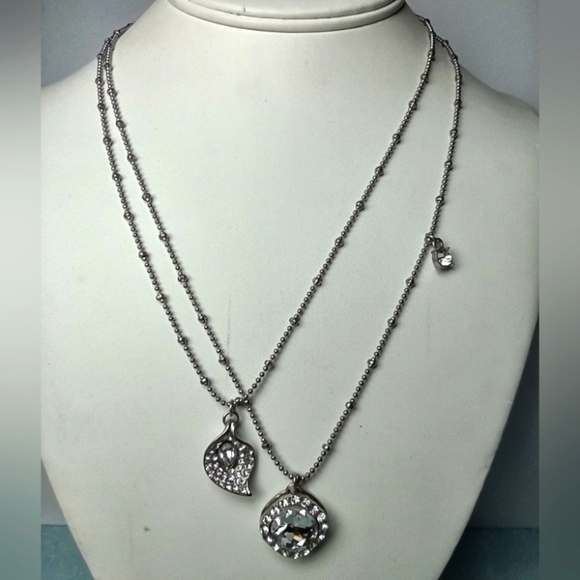 👍 5 for $20 YCLM Double Chain Silver Tone Charm Rhinestone Necklace - Picture 1 of 6